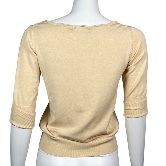 Express Silk Blend Sweater Womens M Half Sleeve Pullover V Neck Stretch Gold - Picture 3 of 4